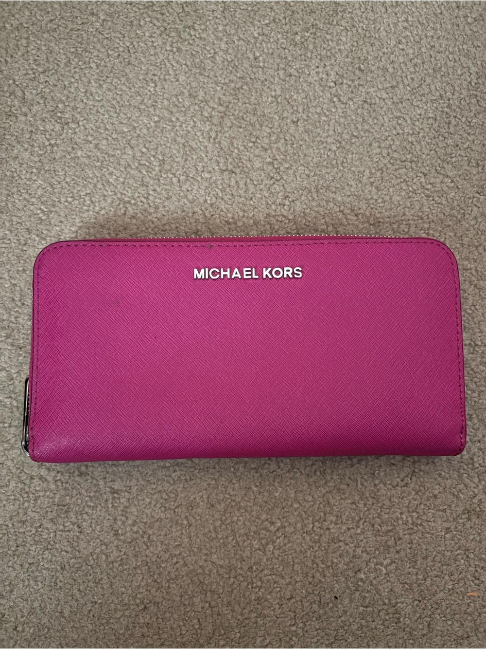 MICHAEL KORS Fuchsia Zip-Around Saffiano Wallet